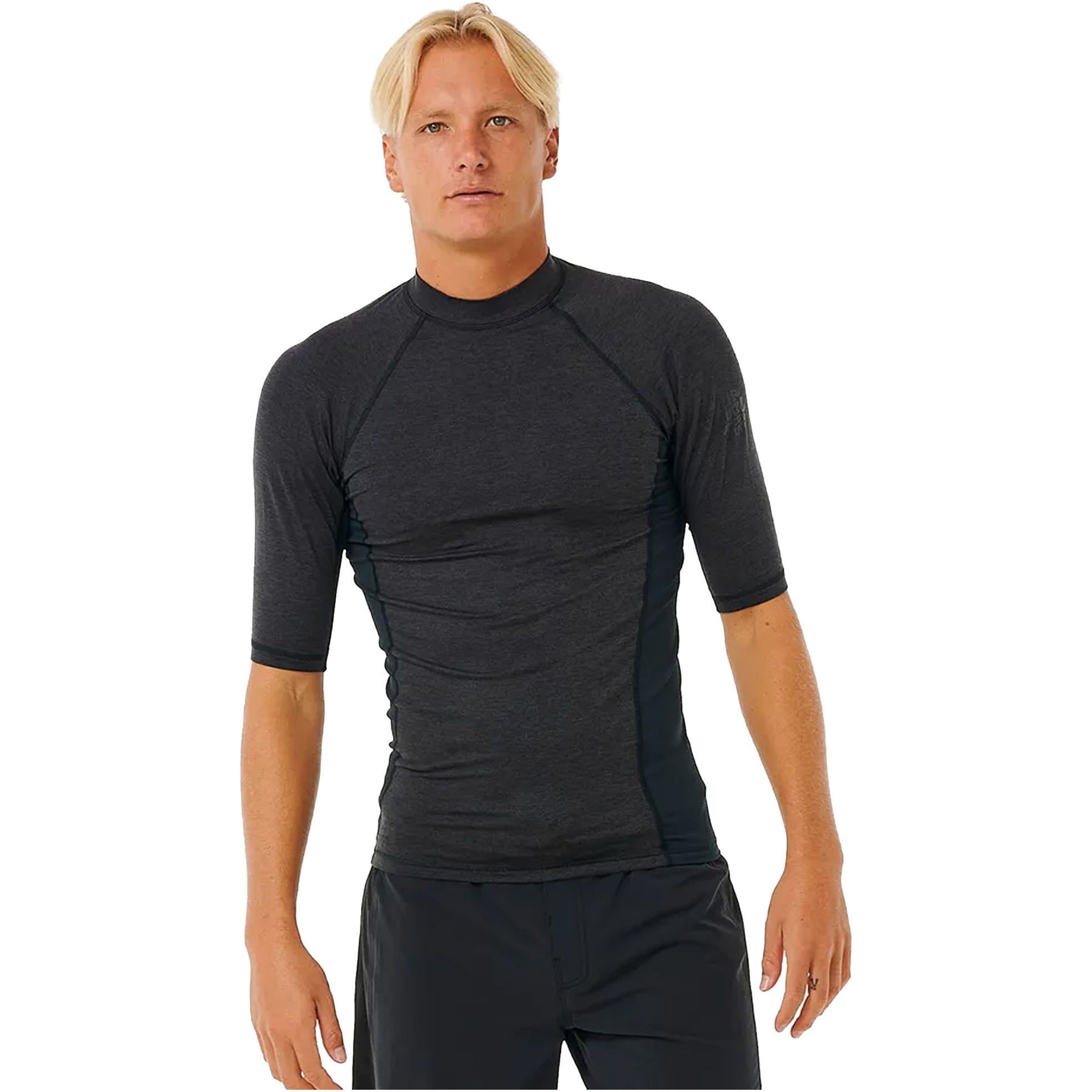2025 Rip Curl Mens Dawn Patrol Performance UPF Short Sleeve Rash Vest 14BMRV - Black Marled